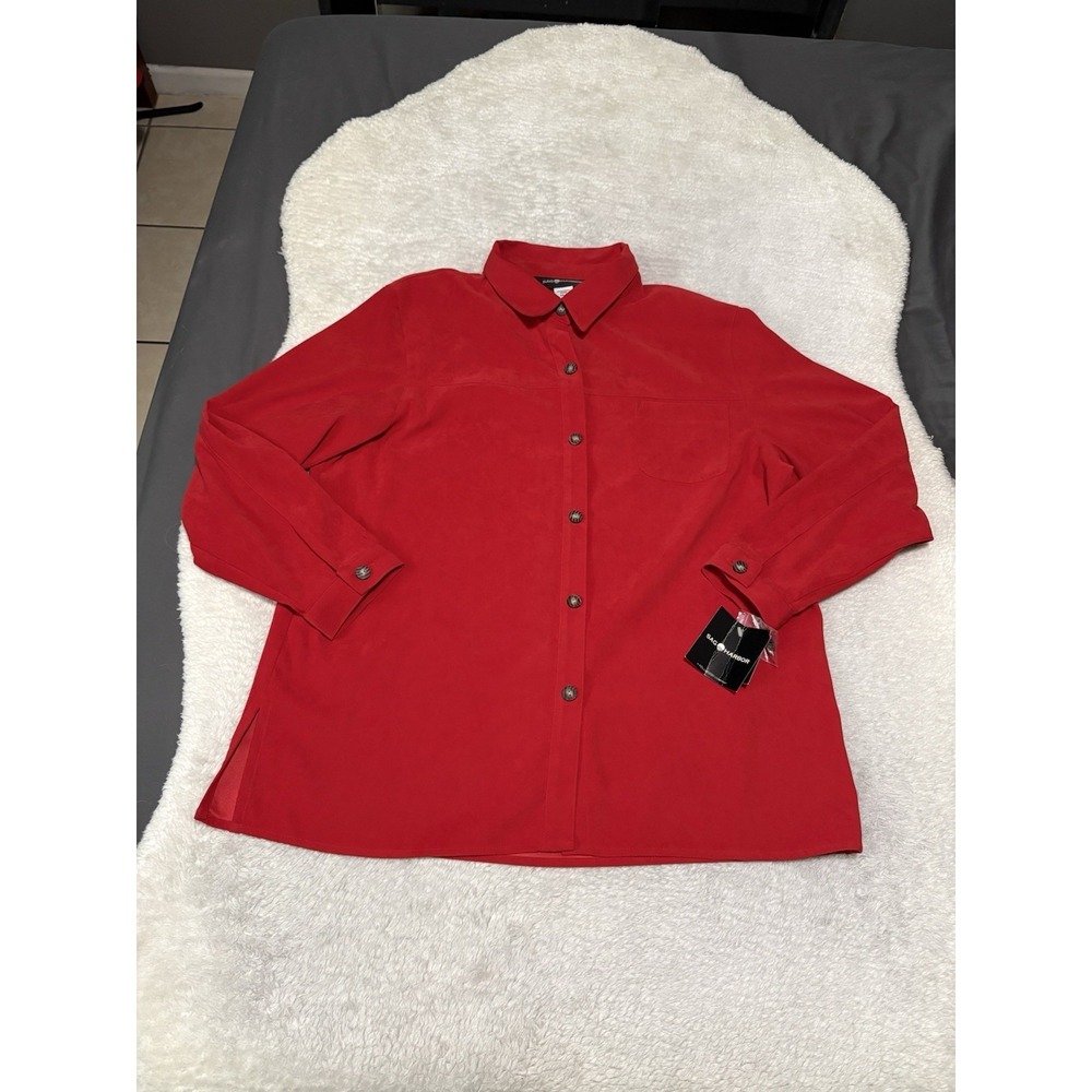 New Sage Harbor Women's Red‎ Button Down Shirt Size 16 Too NWT